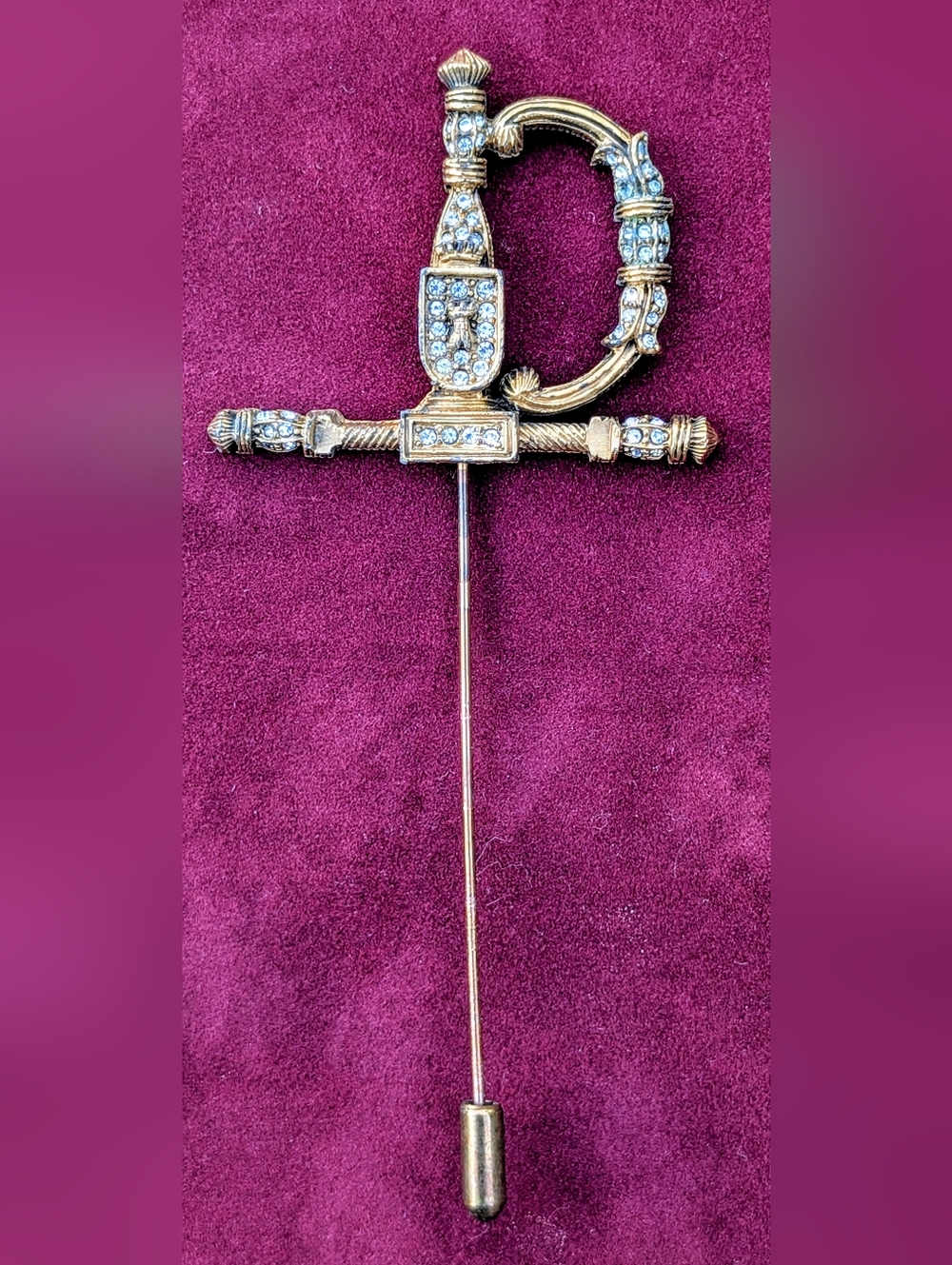 DeNicola rhinestone jeweled sword sabre stick pin brooch
